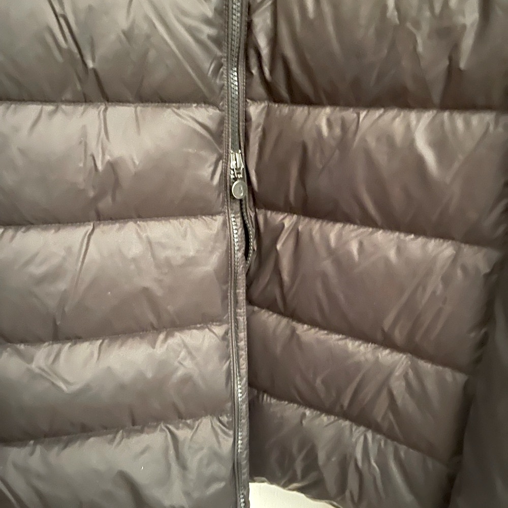 Snowman black down long puffer coat with real fur hood size Large - Picture 6 of 13